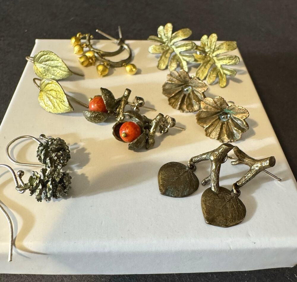Lot of 6 Michael Michaud Silver Seasons Botanical Earrings Bronze Red Coral Gold